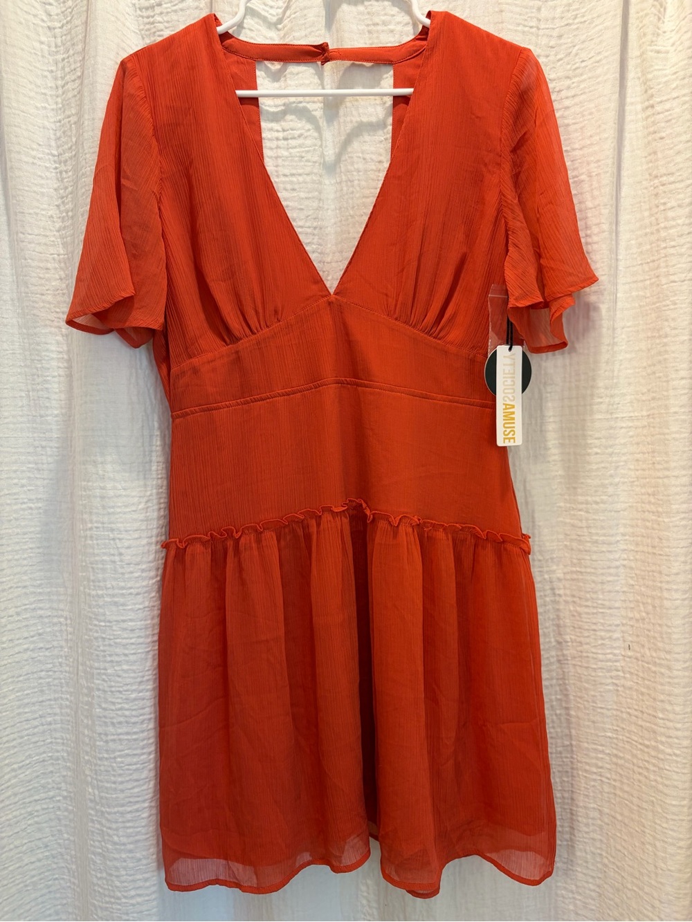 Amuse Society Midnight Love Dress Coral Red Boho V-Neck Mini - Large NWT